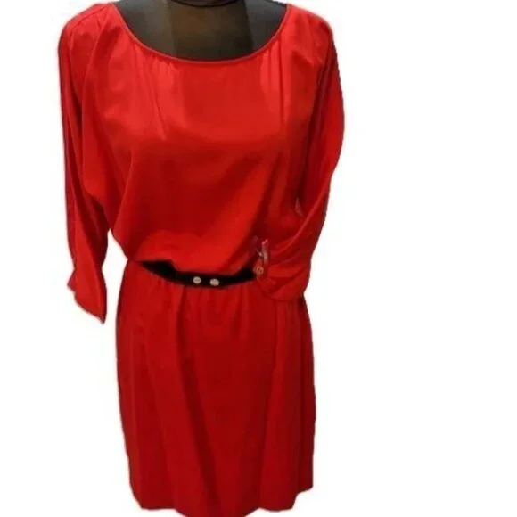 MICHAEL KORS Red Blaze Blouson Waist Dress, 3/4 Sleeve Removable Belt NWT $140 - Picture 16 of 16